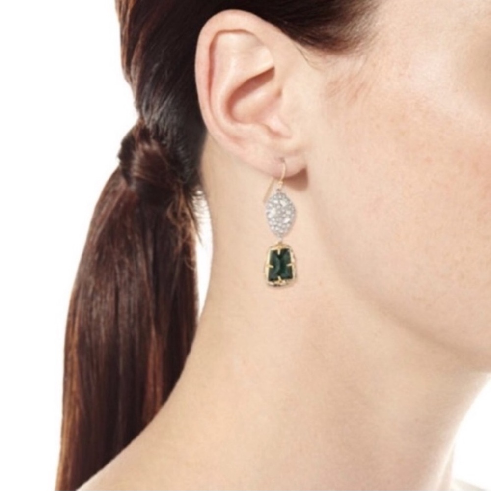 ALEXIS BITTAR • Mismatch Rocky Crystal Emerald Green Drop Earrings - Picture 2 of 6